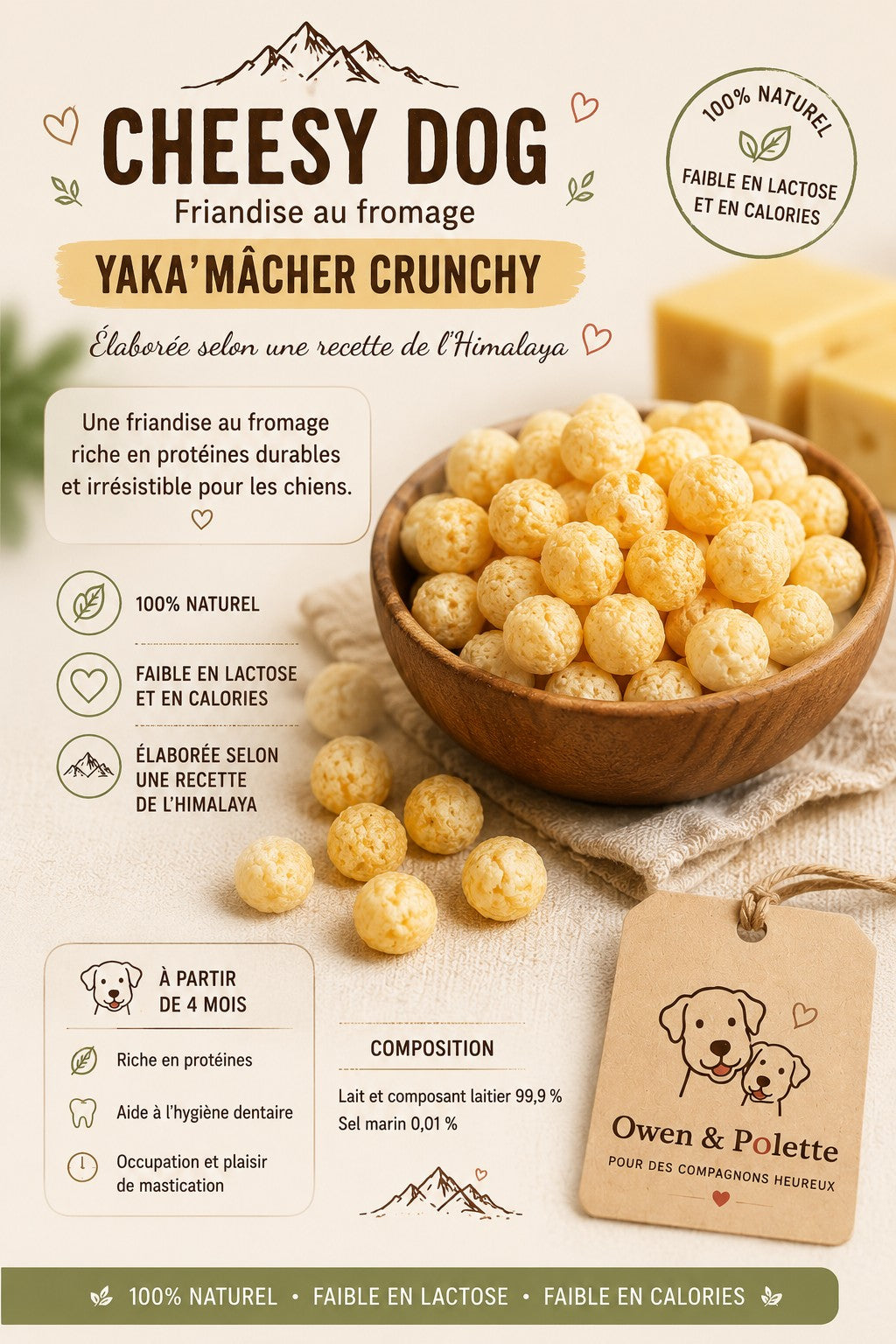 Fromage "Cheezy Dog" soufflé pour chien - Yaka mâcher crunchy